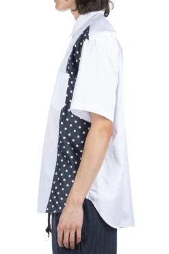 Cotton X Poly Lawn Dots Print Shirt - White X Navy -Modish Attire Store Comme Des Garcons Homme Cotton x Poly Lawn Dots Print Shirt White x Navy HM B020 2 03