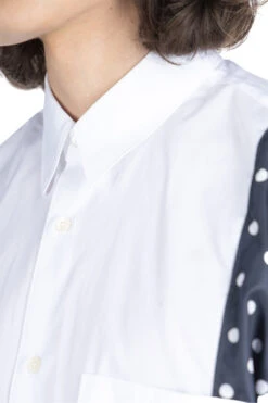 Cotton X Poly Lawn Dots Print Shirt - White X Navy -Modish Attire Store Comme Des Garcons Homme Cotton x Poly Lawn Dots Print Shirt White x Navy HM B020 2 05