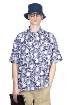 Polo Shirt - Navy Cotton Floral Pique