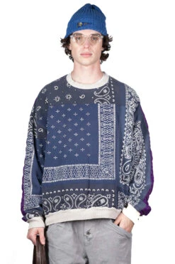 12/-SWT Knit BANDANA BIVOUAC BIG Sweater - Purple Navy