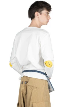 16/- Densed Jersey Elbow-Rip Boatneck Long Sleeve T - White