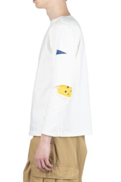 16/- Densed Jersey Elbow-Rip Boatneck Long Sleeve T - White -Modish Attire Store Kapital 16 Densed Jersey Elbow Rip Boatneck Long Sleeve T White K2303LC077 WH NOE 03 m