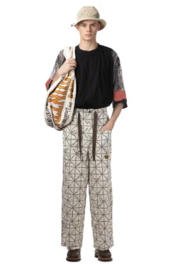 8oz Color Denim FOLD DOJO W-Knee EASY Baggy Pants - Natural