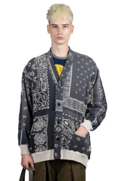 Front Page 12 Fleecy Knit Bandana BIVOUAC Cardigan - Black