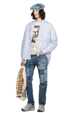 OX Stripe Drizzler Work Shirt - Blue -Modish Attire Store Kapital OX Stripe Drizzler Work Shirt Blue K2309LS070 BL 07