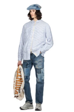 OX Stripe Drizzler Work Shirt - Blue -Modish Attire Store Kapital OX Stripe Drizzler Work Shirt Blue K2309LS070 BL 08