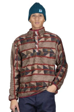 PUEBLO Stripe Fleece Pullover - Red X Brown