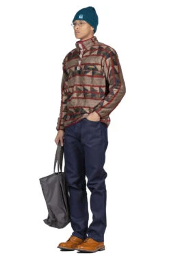 PUEBLO Stripe Fleece Pullover - Red X Brown -Modish Attire Store Kapital PUEBLO Stripe Fleece Pullover Red x Brown K2210LC105 noe 06 m