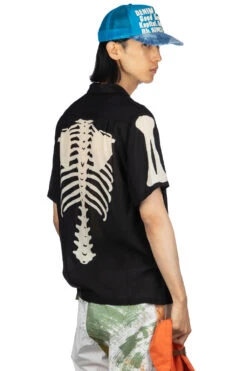 Silk Rayon BONE Aloha Shirt - Black