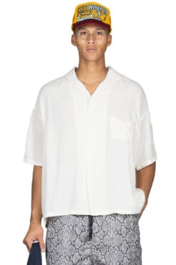 Soft Linen Open Collar BIG Shirt - Natural