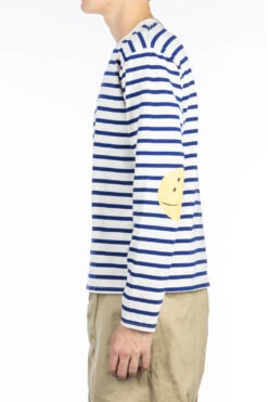 Stripe Jersey Crew LS Tee (PROFILE RAINBOWY Patch) - Ecru X Blue -Modish Attire Store Kapital Stripe Jersey Crew LS Tee PROFILE RAINBOWY Patch Ecru x Blue EK 1624LC NBL 03 m