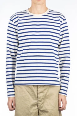 Stripe Jersey Crew LS Tee (PROFILE RAINBOWY Patch) - Ecru X Blue -Modish Attire Store Kapital Stripe Jersey Crew LS Tee PROFILE RAINBOWY Patch Ecru x Blue EK 1624LC NBL 04 m