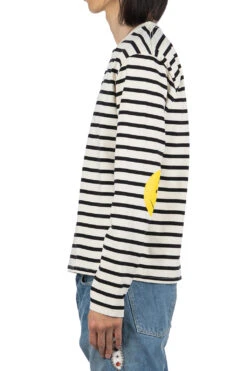 Stripe Jersey Crew LS Tee (RAINBOWY Patch) - Black X Natural -Modish Attire Store Kapital Stripe Jersey Crew LS Tee RAINBOWY Patch Black x Natural EK 1432 BNA 03 m