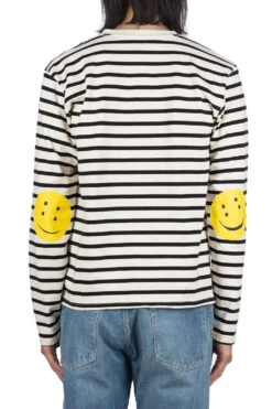 Stripe Jersey Crew LS Tee (RAINBOWY Patch) - Black X Natural -Modish Attire Store Kapital Stripe Jersey Crew LS Tee RAINBOWY Patch Black x Natural EK 1432 BNA 04 m