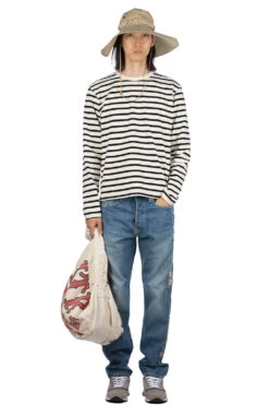 Stripe Jersey Crew LS Tee (RAINBOWY Patch) - Black X Natural -Modish Attire Store Kapital Stripe Jersey Crew LS Tee RAINBOWY Patch Black x Natural EK 1432 BNA 08 m