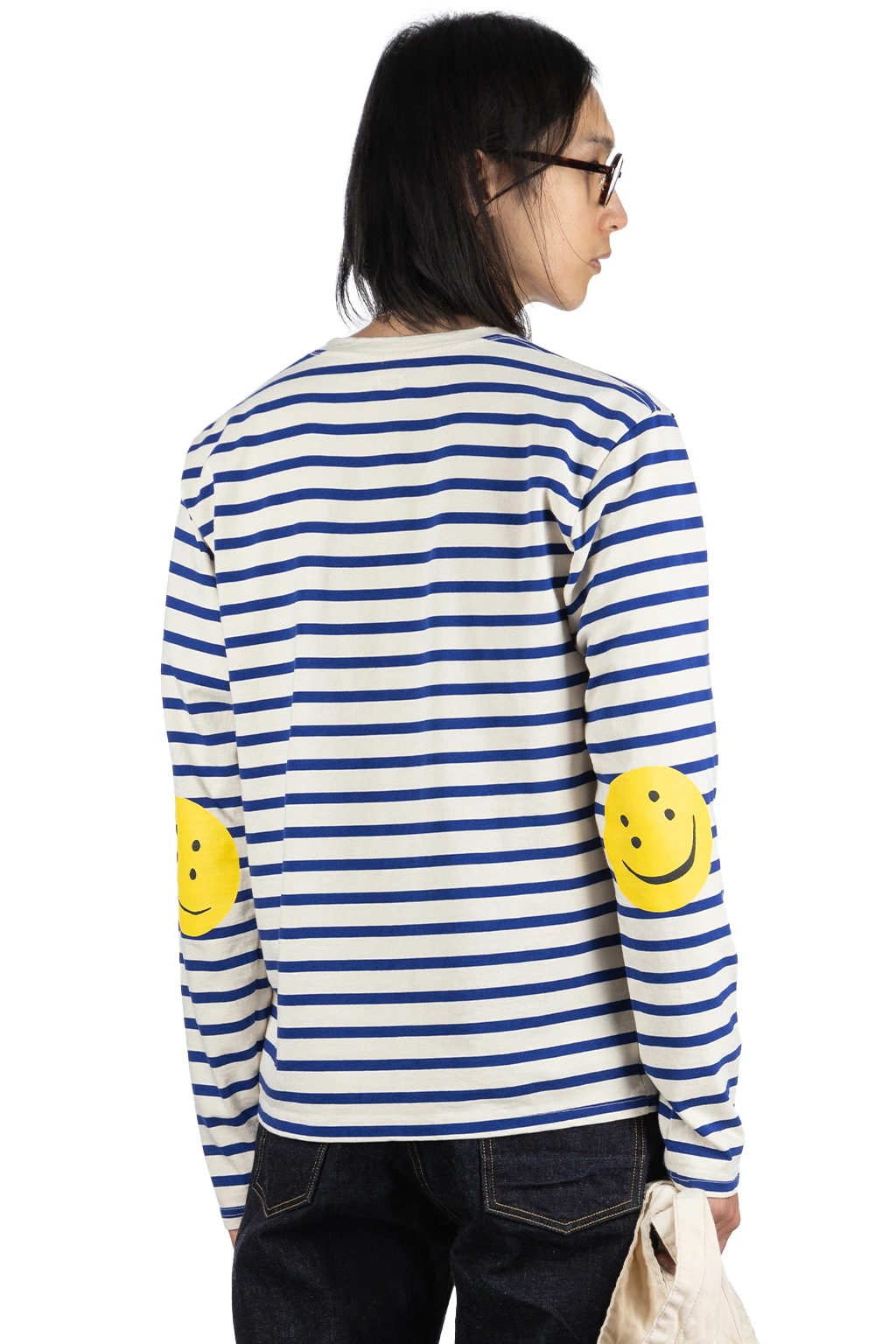 Stripe Jersey Crew LS Tee (RAINBOWY Patch) - Natural X Blue 1 Stripe Jersey Crew LS Tee (RAINBOWY Patch) - Natural X Blue