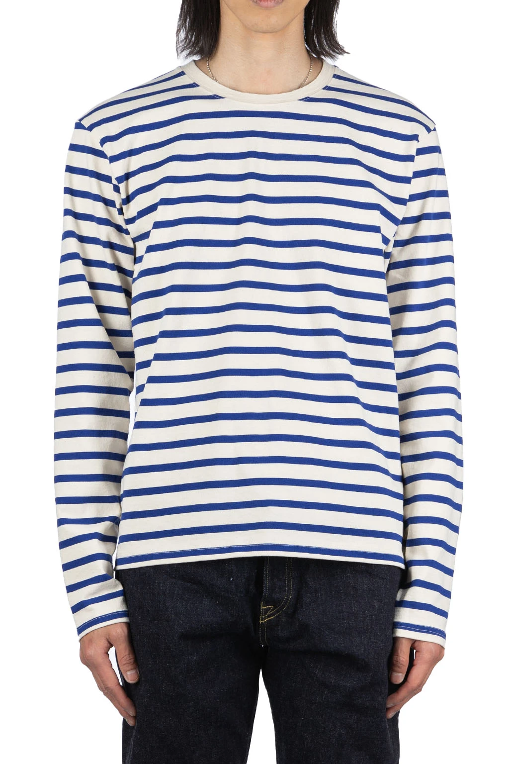 Stripe Jersey Crew LS Tee (RAINBOWY Patch) - Natural X Blue 2 Stripe Jersey Crew LS Tee (RAINBOWY Patch) - Natural X Blue - Image 2