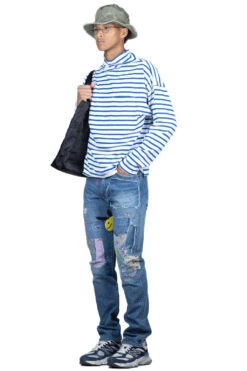 Stripe Jersey GANDHI Long Sleeve T - White X Blue -Modish Attire Store Kapital Stripe Jersey GANDHI Long Sleeve T White x Blue EK 1259 WBL 05a m