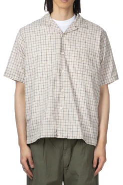 Open Collar Panama Plaid SS Shirt - Beige -Modish Attire Store Nanamica Open Collar Panama Plaid SS Shirt Beige SUGS411U BE 02 m