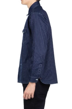 Fiction Romance 8.5oz Wabash Stripe Work Shirt - N. Navy -Modish Attire Store Sugar Cane Fiction Romance 85oz Wabash Stripe Work Shirt N Navy SC29164 420 03